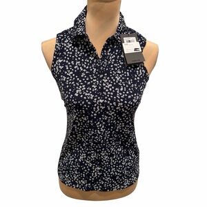 G/FORE Navy & White Floral Sleeveless Blouse (XS)